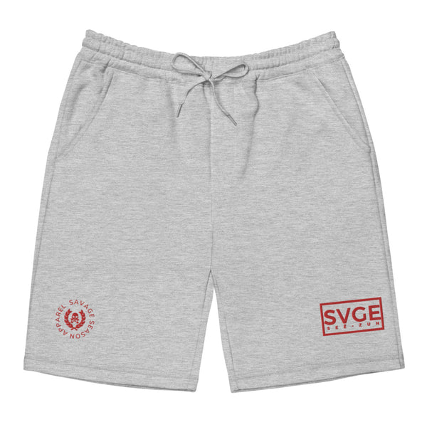 SVGE Collection Embroidered Fleece Shorts - Grey / Red - Savage Season Apparel Store