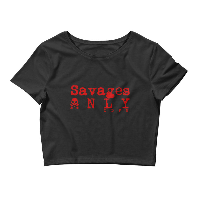 'Savages ONLY' Women’s Black Crop Tee - Savage Season Apparel Store