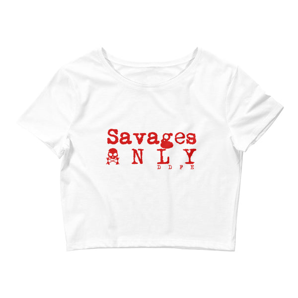 'Savages ONLY' Women’s White Crop Tee - Savage Season Apparel Store