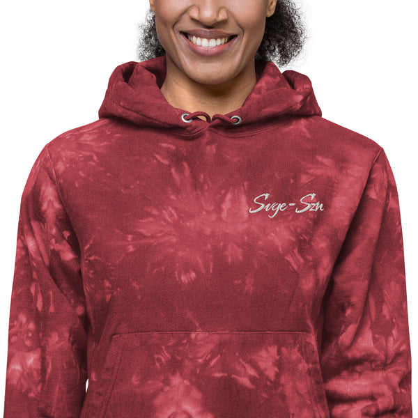Signature SVGE x Champion Unisex Red tie-dye Hoodie - Savage Season Apparel Store