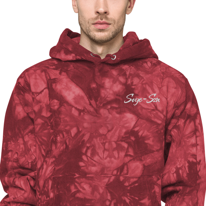 Signature SVGE x Champion Unisex Red tie-dye Hoodie - Savage Season Apparel Store